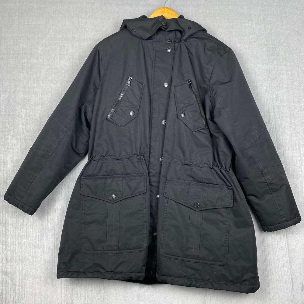Urban Republic Parka Womens 1X Hooded Black Zip Out Faux Fur Lining Utility